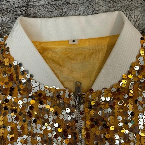 Womens Long Sleeve Sequin Zipper Jacket with Ribbed Cuffs - Picture 10 of 13